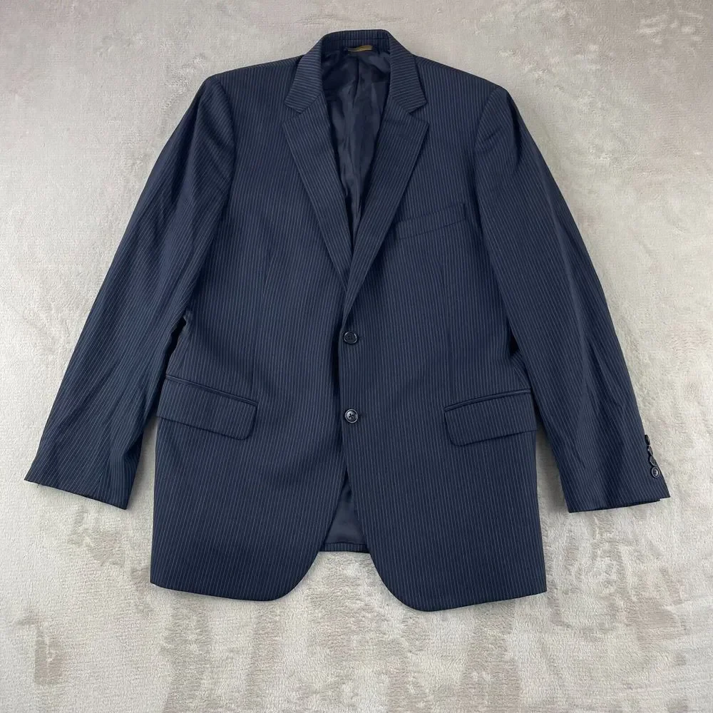 Brooks Brothers 1818 Fitzgerald Blazer Jacket Men 44R Blue Striped 100% Wool‎